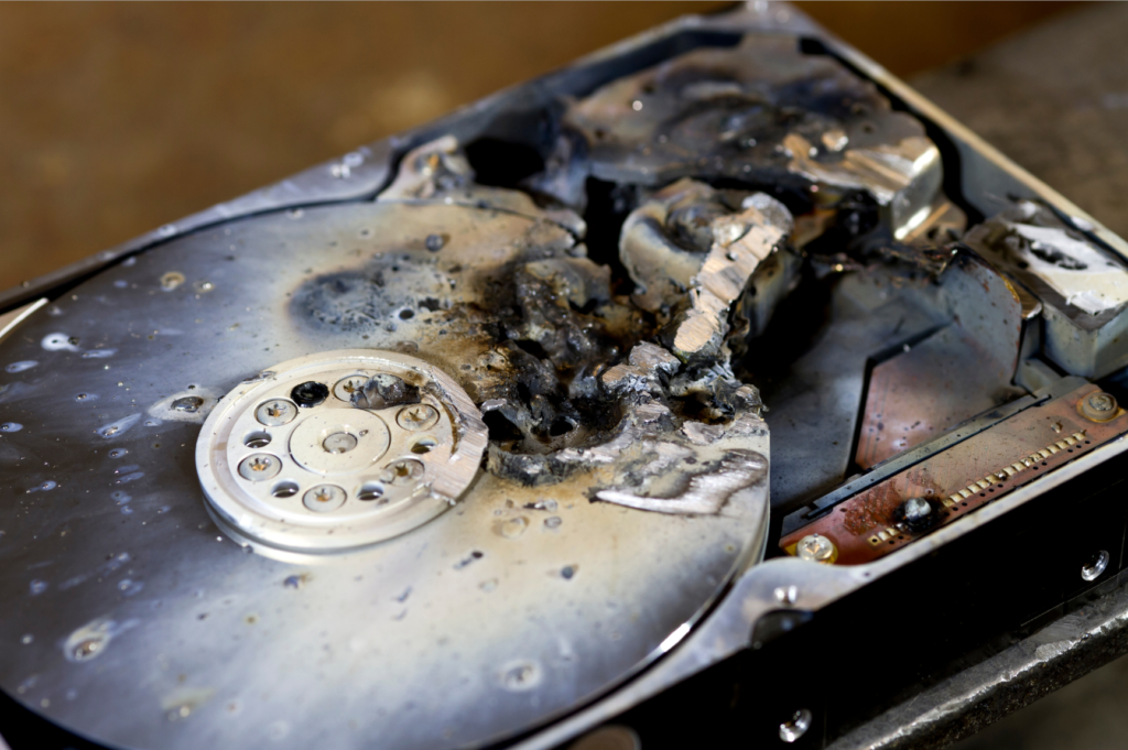 A burned hard drive